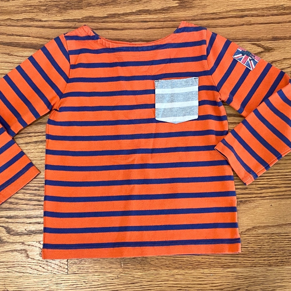 mini BODEN Boys 3-4 Orange & Navy Striped Shirt